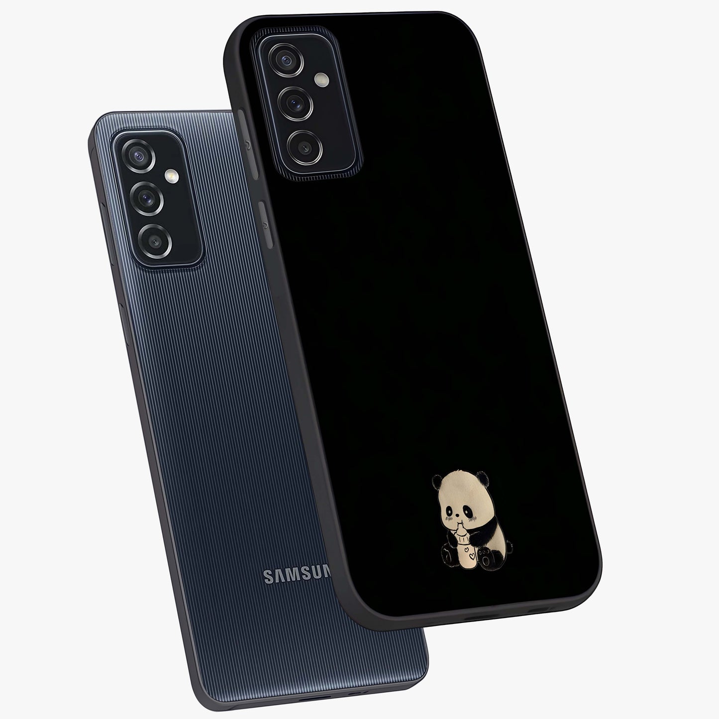 Midnight Panda Love Glass Case displayed in angled mockup highlighting adorable panda illustration with midnight aesthetic.