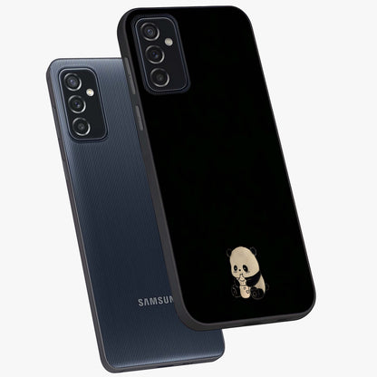 Midnight Panda Love Glass Case displayed in angled mockup highlighting adorable panda illustration with midnight aesthetic.
