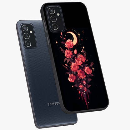 Moonlit Floral Elegance Glass Case displayed in angled mockup highlighting graceful flower design with soft moonlight aesthetic.