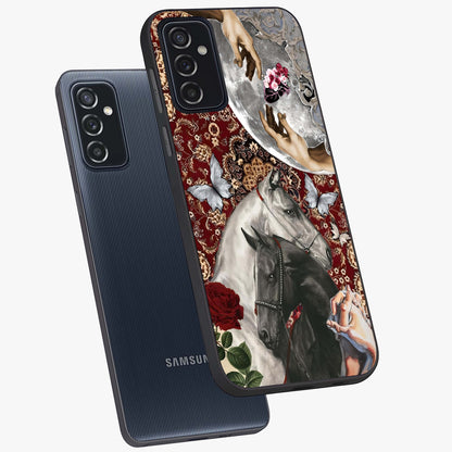 Moonlit Royal Stallion Glass Case displayed in angled mockup highlighting powerful stallion illustration with royal night aesthetic.