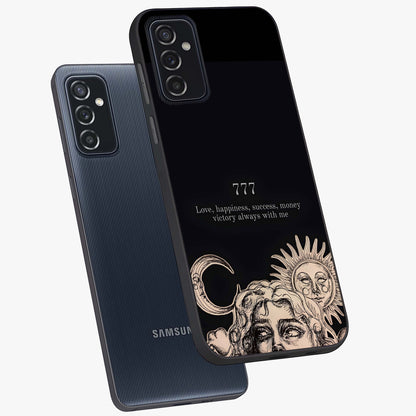 Mystic Victory Aura Glass Case displayed in angled mockup highlighting energetic aura design with bold mystical aesthetic.