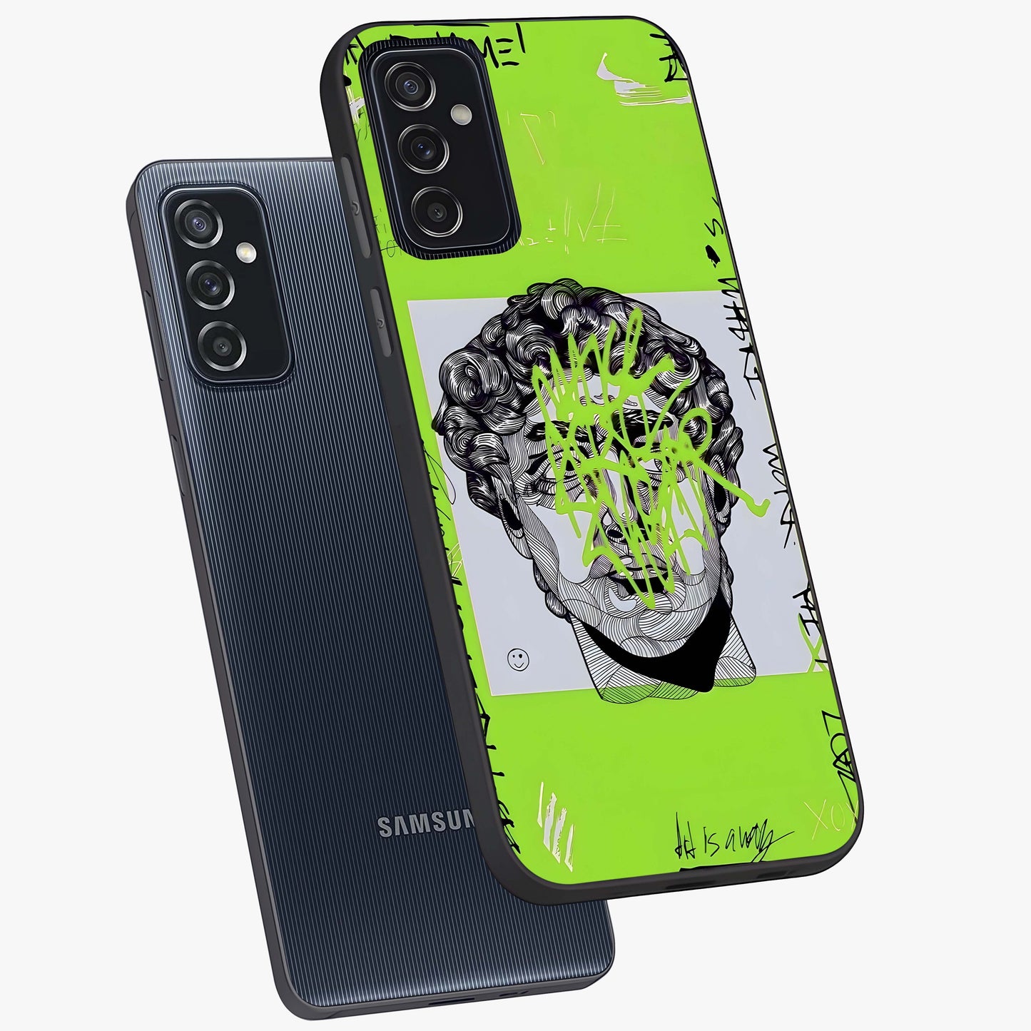 Neo Graffiti Rebellion Glass Case displayed in angled mockup highlighting urban street art design with rebellious aesthetic.