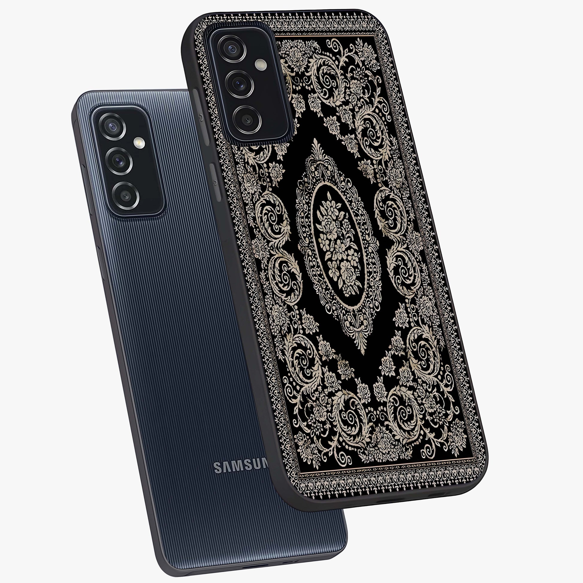 Noir Bloom Elegance Glass Case displayed in angled mockup highlighting refined flower design with stylish noir aesthetic.