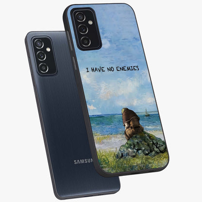 Peace Beyond War Glass Case displayed in angled mockup highlighting meaningful message design with artistic aesthetic style.