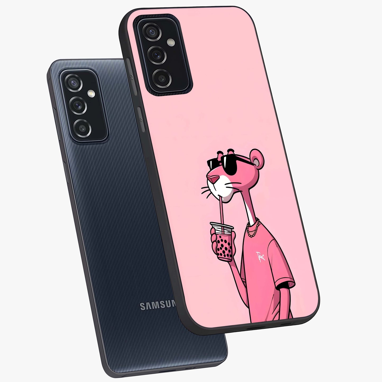 Pink Panther Glass Case displayed in angled mockup highlighting playful cartoon character design with vibrant pink aesthetic.