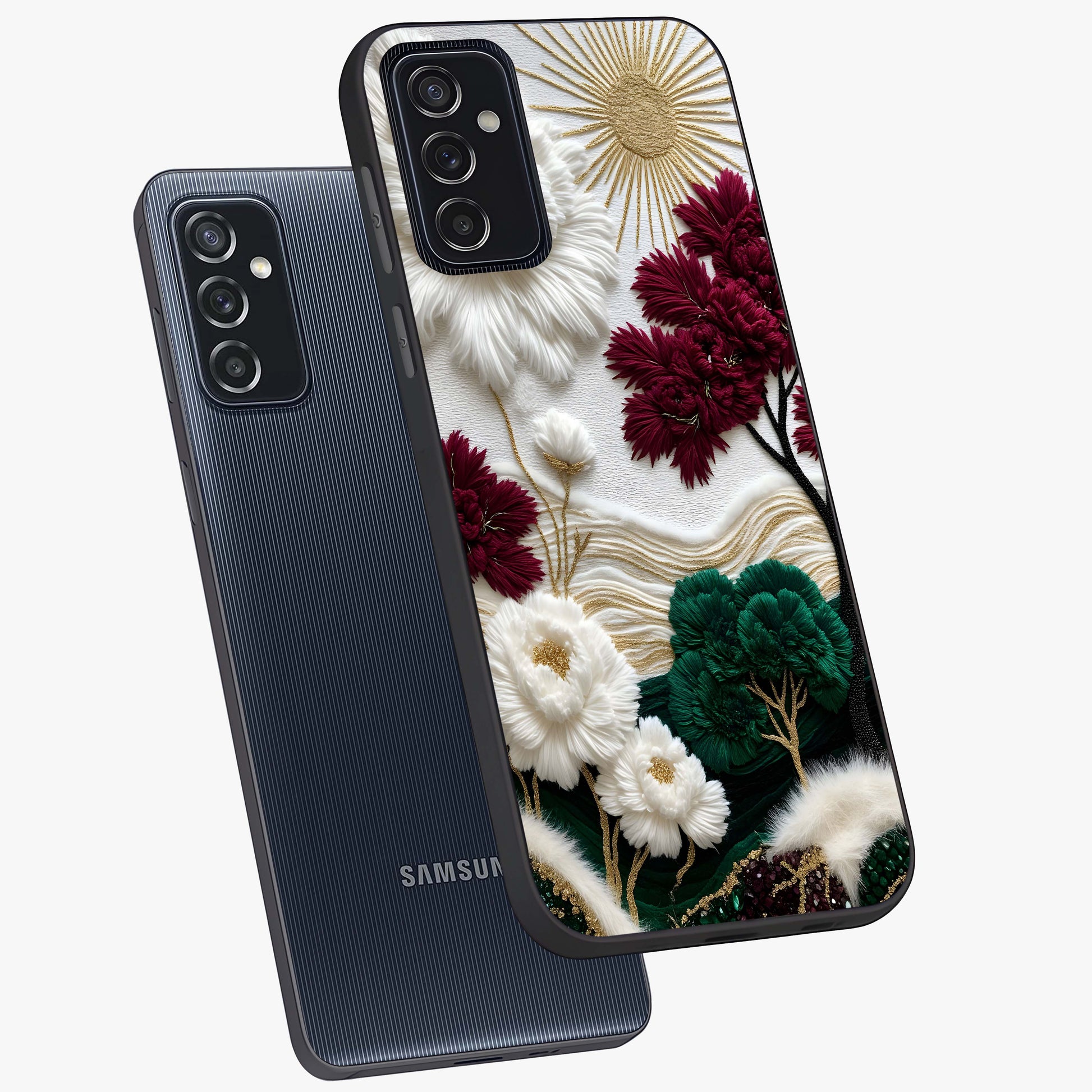 Radiant Bloom Elegance Glass Case displayed in angled mockup highlighting graceful floral design with radiant aesthetic style.