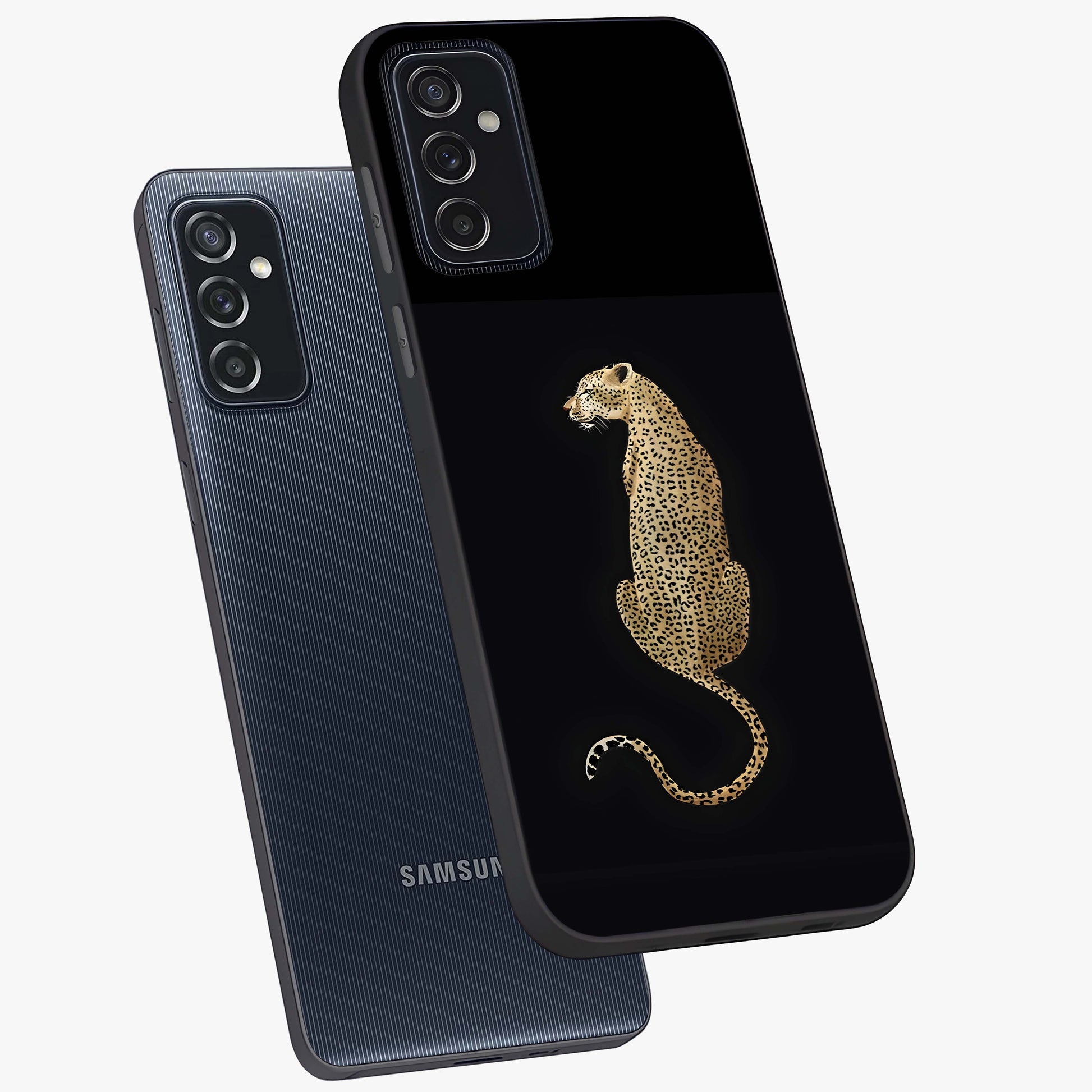 Regal Leopard Glass Case displayed in angled mockup highlighting powerful animal illustration with stylish wild aesthetic.