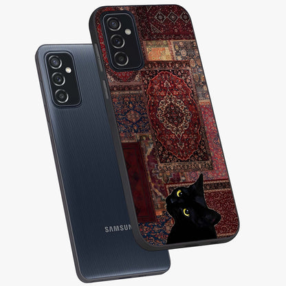Regal Magic Cat Apple Glass Case displayed in angled mockup highlighting whimsical feline design with fantasy aesthetic.