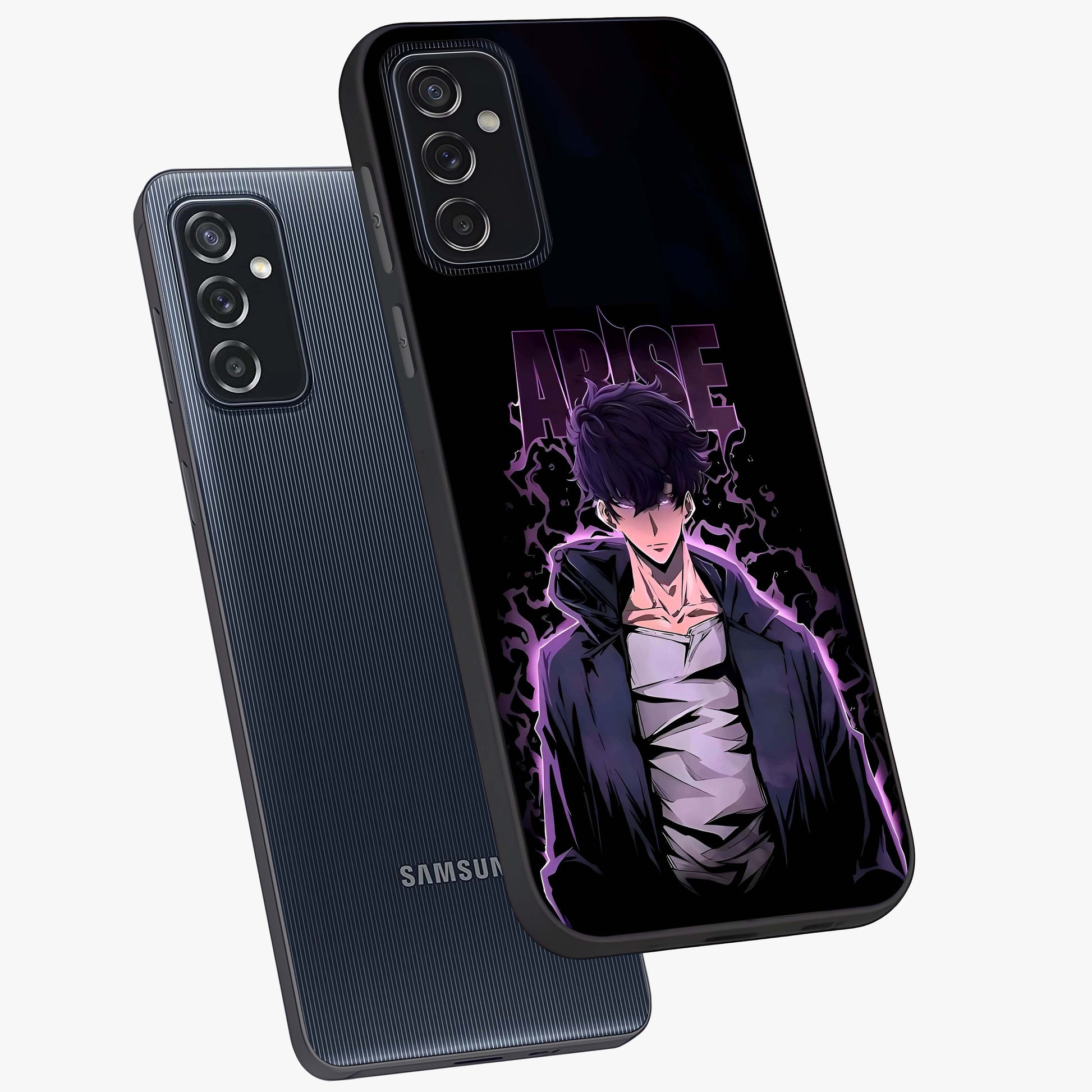 Shadow Monarch Awakening Glass Case displayed in angled mockup highlighting dramatic shadow warrior design with fantasy aesthetic.