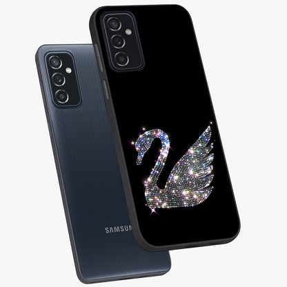 Starlit Swan Grace Glass Case displayed in angled mockup highlighting elegant swan illustration with dreamy celestial aesthetic.