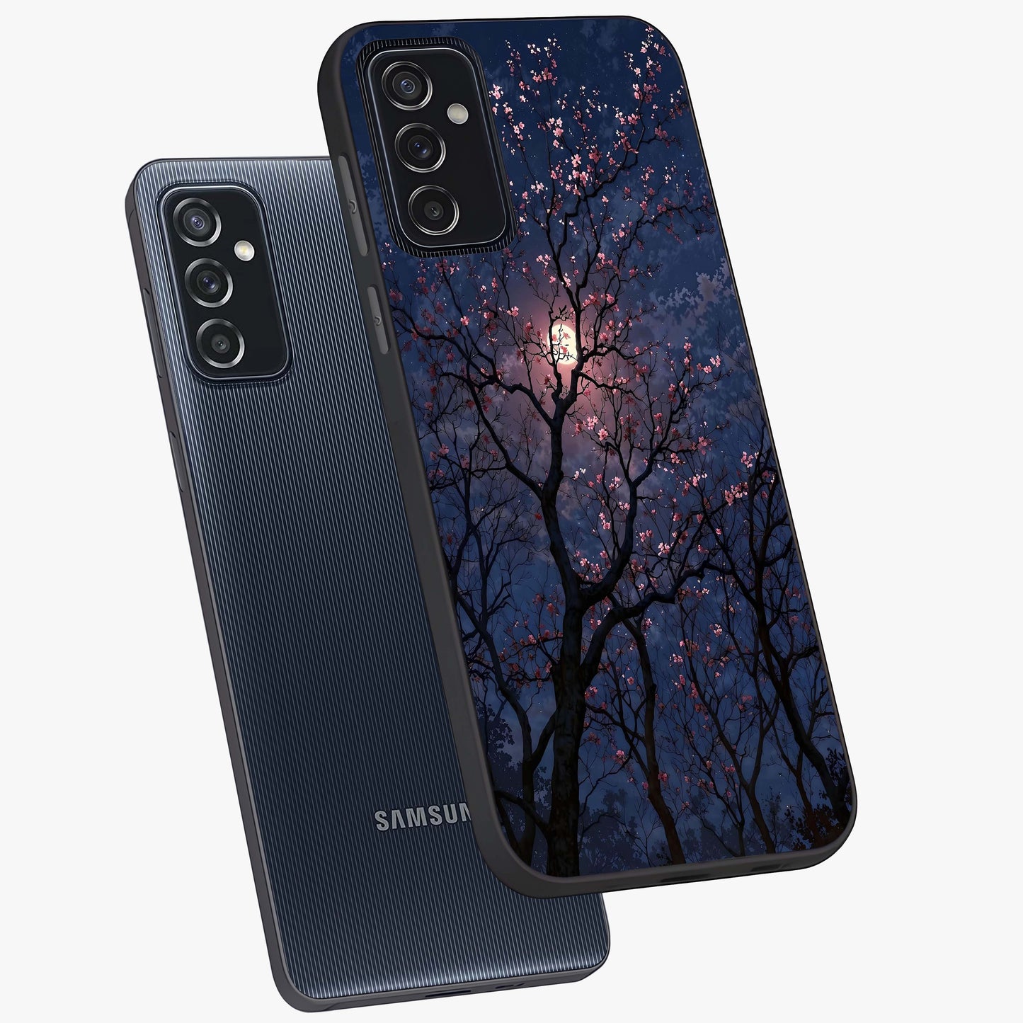 Twilight Sakura Serenade Glass Case displayed in angled mockup highlighting delicate sakura flower design with dreamy aesthetic.