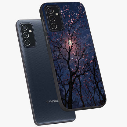 Twilight Sakura Serenade Glass Case displayed in angled mockup highlighting delicate sakura flower design with dreamy aesthetic.