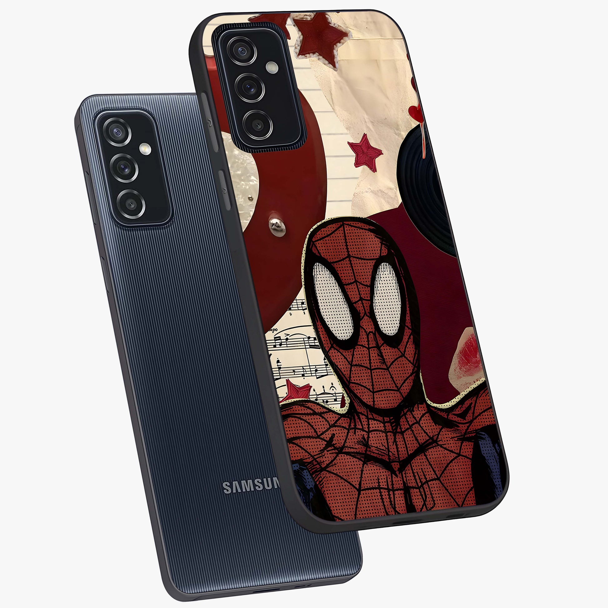 Web Warrior Vibes Glass Case displayed in angled mockup highlighting dynamic web design with comic style aesthetic.