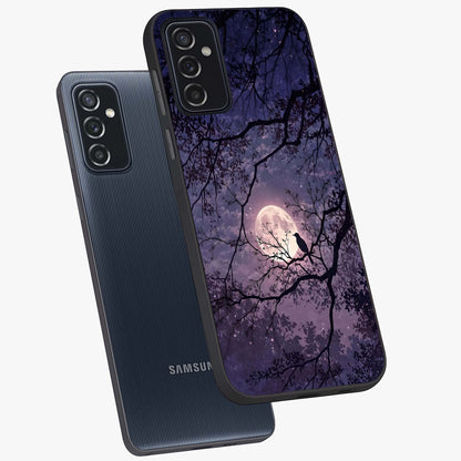 Whispering Moon Silence Glass Case displayed in angled mockup highlighting calm lunar design with dreamy night aesthetic.
