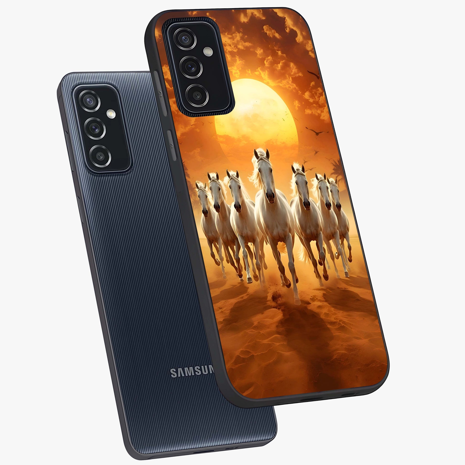 Wild Sunset Majesty Glass Case displayed in angled mockup highlighting vibrant sunset sky design with scenic aesthetic.