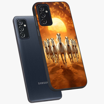 Wild Sunset Majesty Glass Case displayed in angled mockup highlighting vibrant sunset sky design with scenic aesthetic.