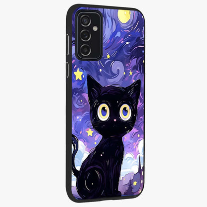 Abstract Cat Art Glass Case upright view showcasing creative feline illustration and aesthetic artistic style.