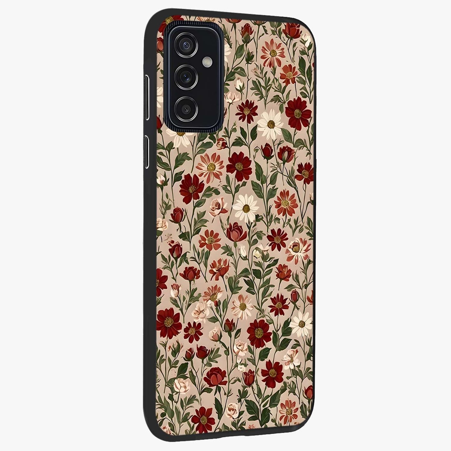 Biege Flower With Leaf Glass Case upright view showcasing delicate beige flower illustration with clean botanical style.