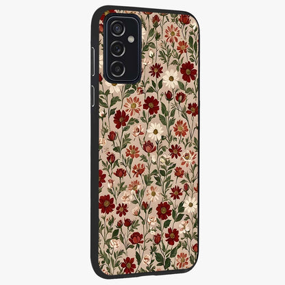 Biege Flower With Leaf Glass Case upright view showcasing delicate beige flower illustration with clean botanical style.