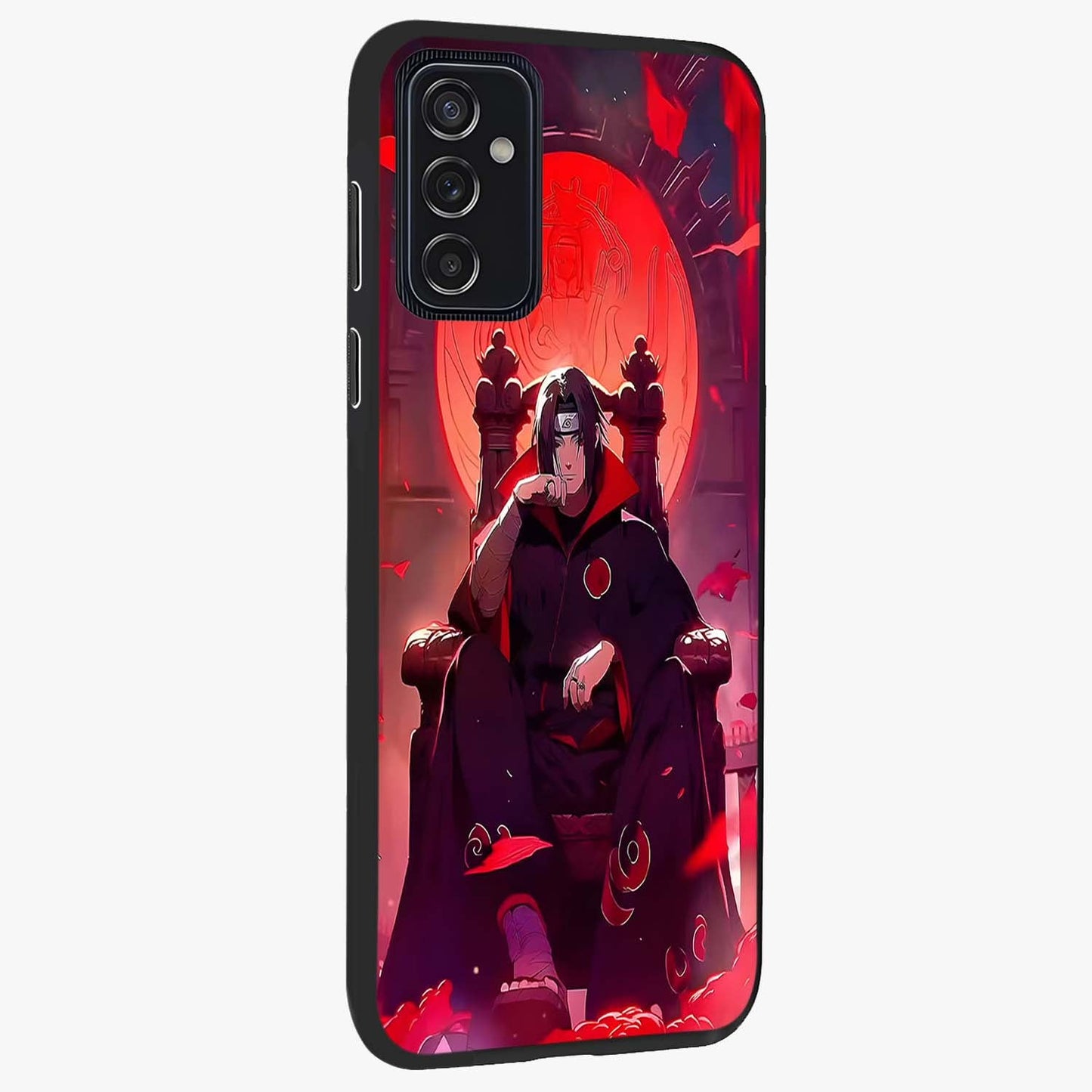 Blood Moon Sovereign Glass Case upright view showcasing powerful moon inspired artwork with cosmic aesthetic style.