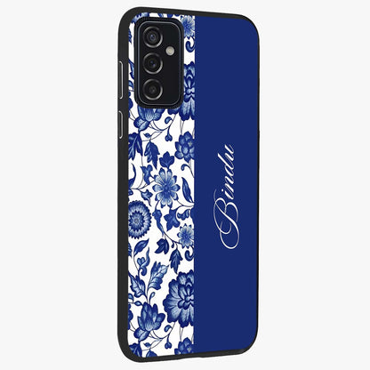 Blue Vintage Floral Pattern Glass Case upright view showcasing delicate blush floral texture with modern minimal style.