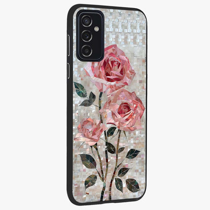 Blush Mosaic Bloom Glass Case upright view showcasing decorative floral mosaic artwork with stylish modern aesthetic.
