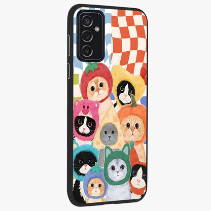 Cats in Fruits Glass Case upright view showcasing charming cat artwork with fun fruity theme.