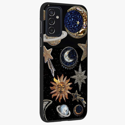 Celestial Gem Constellations Glass Case upright view showcasing cosmic constellation artwork with celestial aesthetic style.