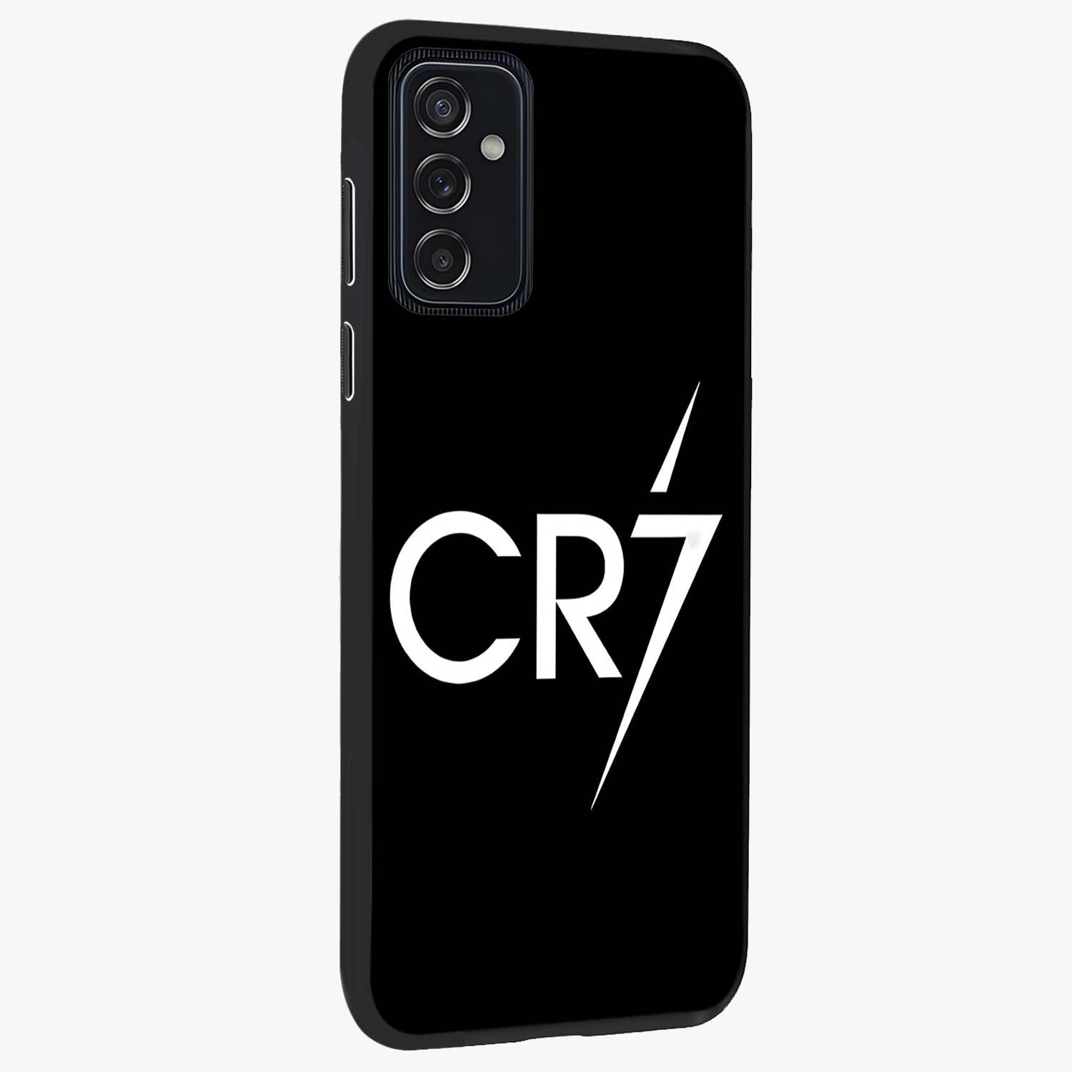 Cr7 Elite Strike Glass Case upright view showcasing energetic football inspired design with modern sports aesthetic.