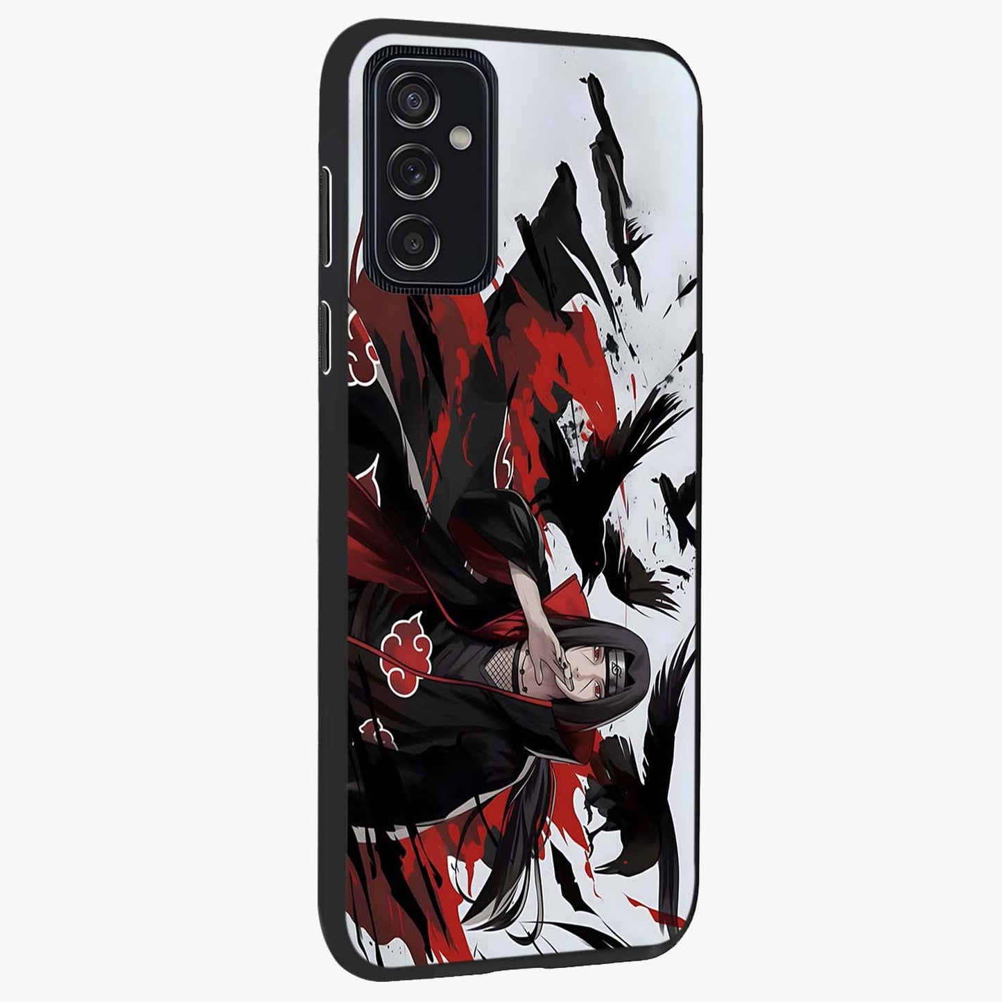 Crimson Crow Illusion Glass Case upright view showcasing striking crow illusion artwork with intense crimson theme.