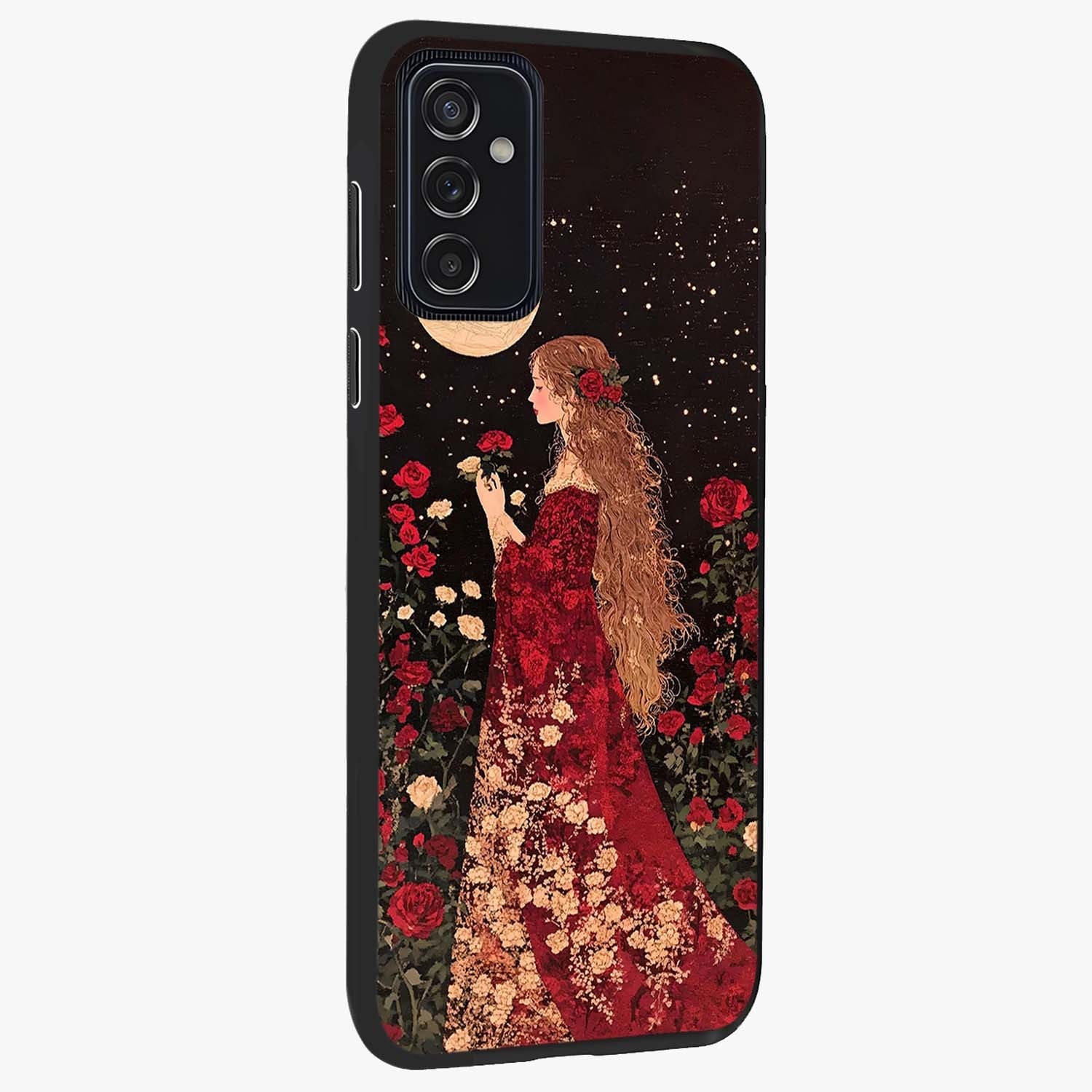 Crimson Dreams Glass Case upright view showcasing dreamy red toned artwork with modern aesthetic style.