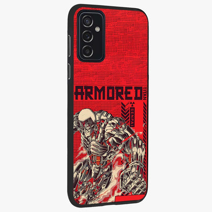 Crimson Mecha Titan Glass Case upright view showcasing dynamic robotic titan design with sci-fi inspired theme.
