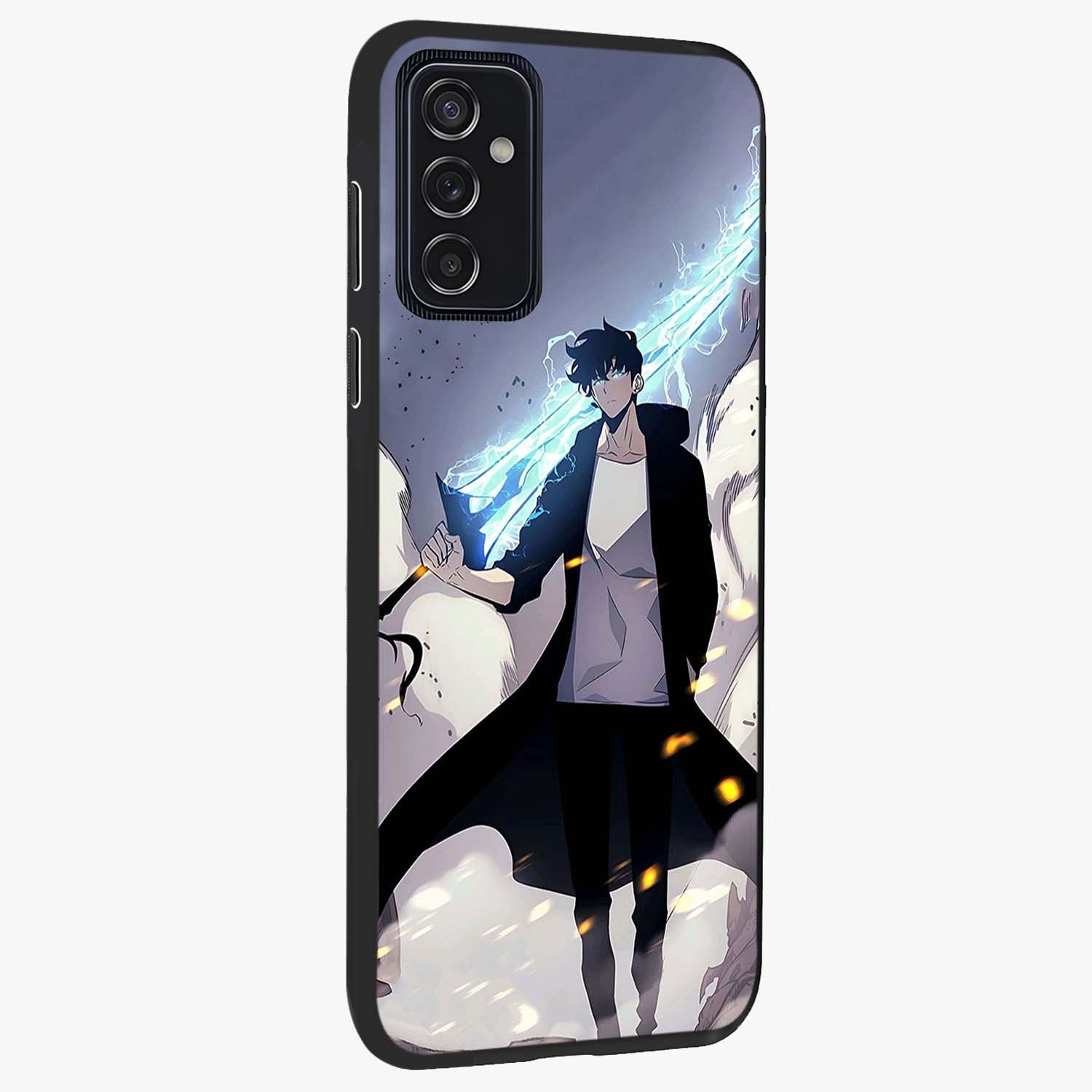 Dark Lightning Anime Warrior Glass Case upright view showcasing dramatic warrior artwork with dark lightning aesthetic.