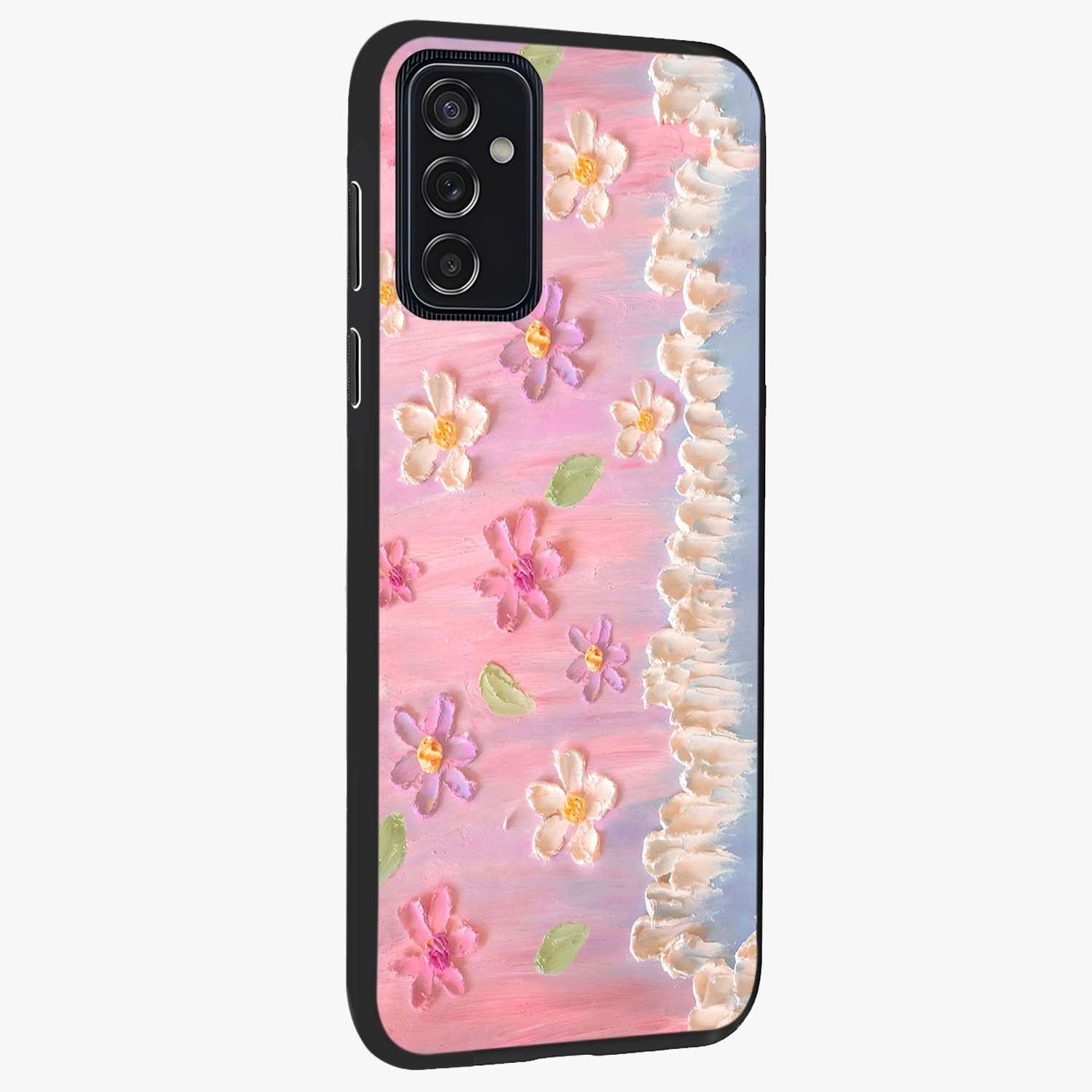 Dreamy Painted Garden Glass Case upright view showcasing vibrant floral garden artwork with artistic nature theme.