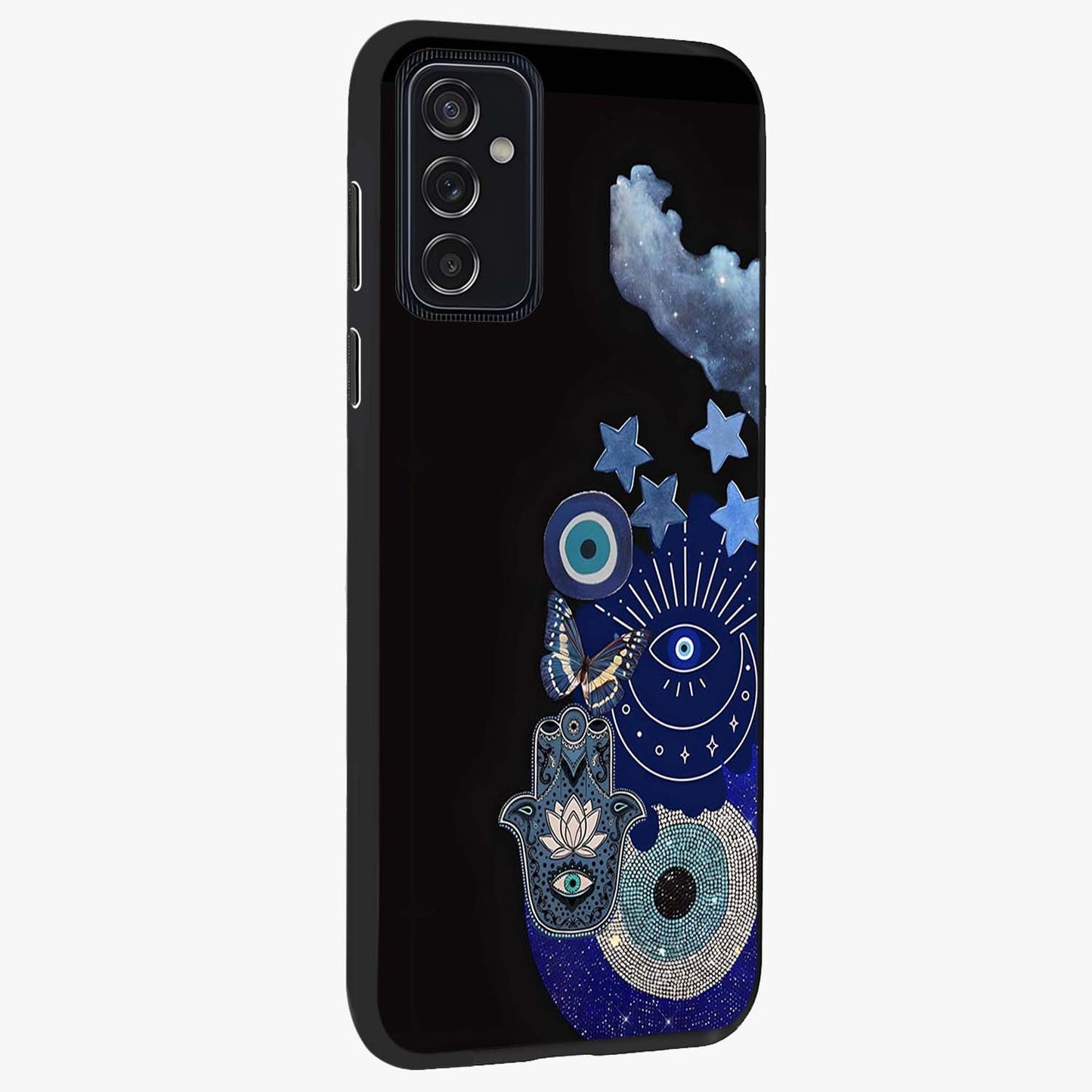 Galactic Charm Cluster Glass Case upright view showcasing glowing cosmic charm artwork with magical celestial style.