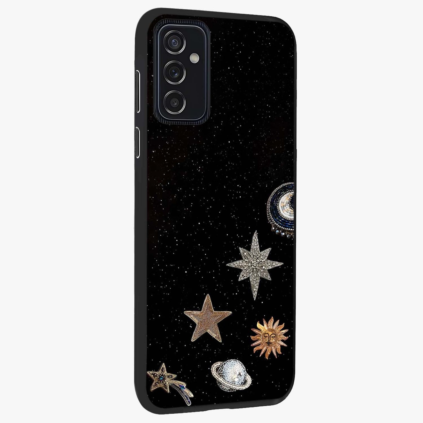 Galactic Charm Glow Glass Case upright view showcasing glowing cosmic charm artwork with magical celestial style.