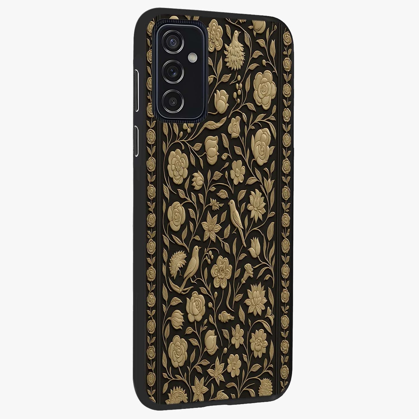 Golden Evil Eye Mandala Glass Case upright view showcasing decorative evil eye mandala artwork with spiritual aesthetic style.