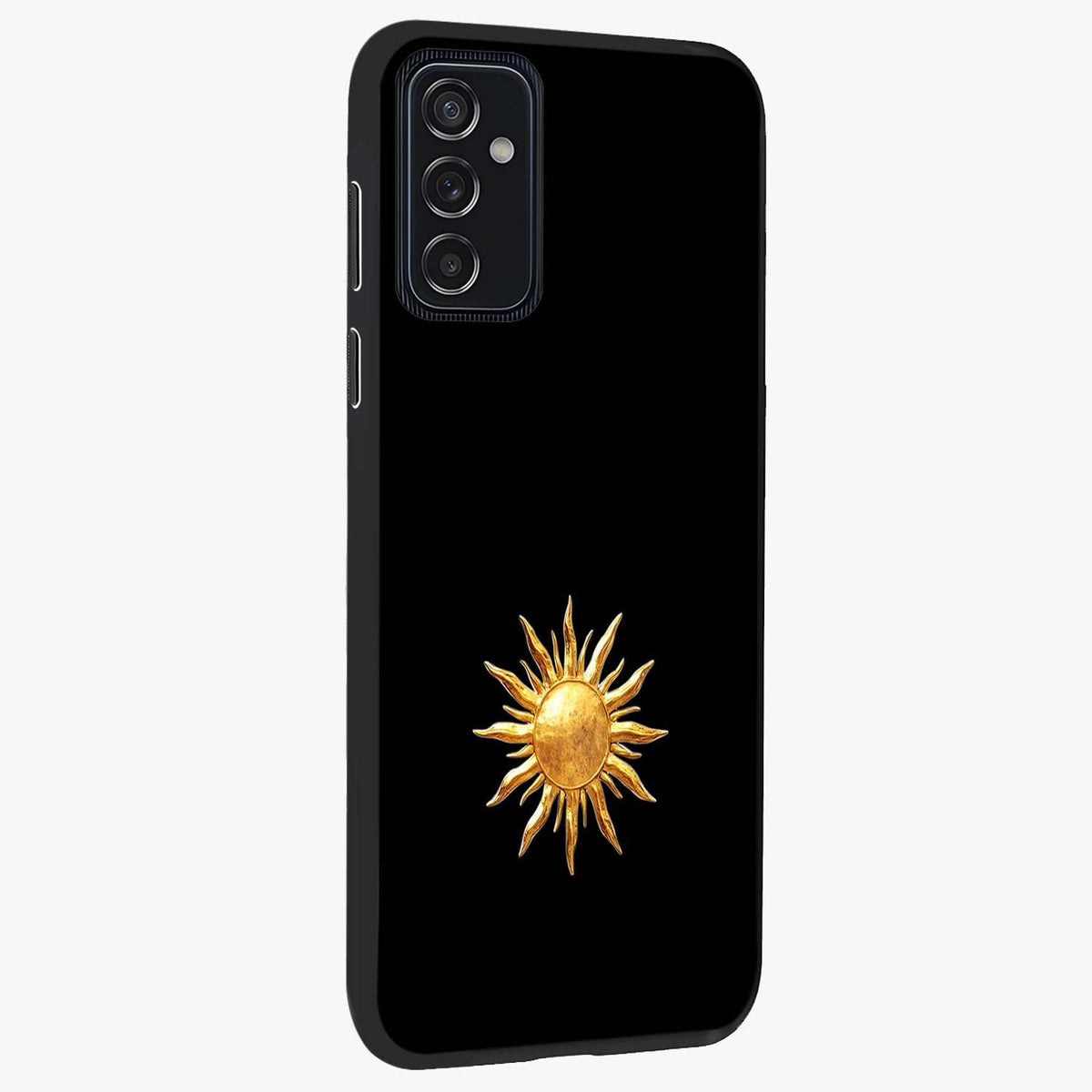 Golden Sun Minimalism Glass Case upright view showcasing haunting graveyard artwork with dramatic dark theme.