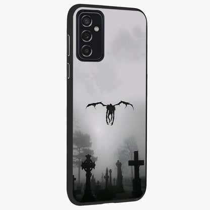 Graveyard Shadow Descent Glass Case upright view showcasing haunting graveyard artwork with dramatic dark theme.