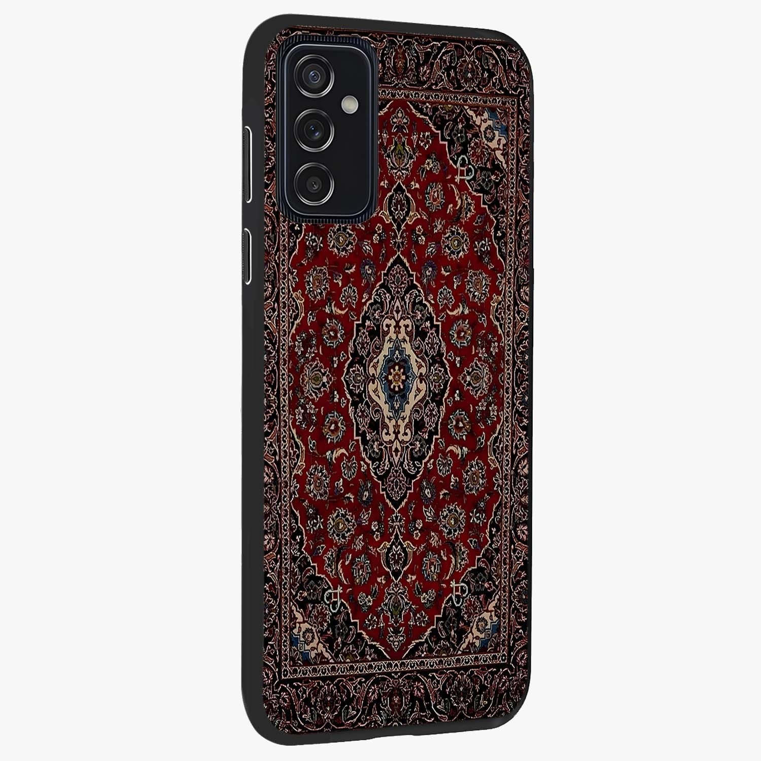Heritage Carpet Royale Glass Case upright view showcasing detailed ornamental artwork with luxurious traditional theme.