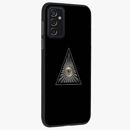 Illuminati Evil Glass Case upright view showcasing striking illuminati artwork with mysterious symbolic theme.