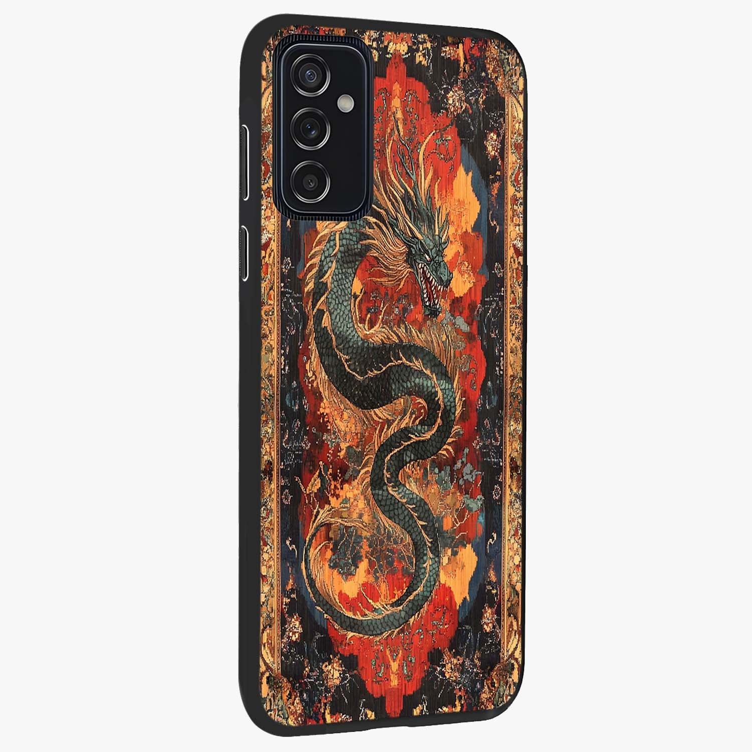 Inferno Dragon Soul Glass Case upright view showcasing intense dragon artwork with fantasy fire theme.