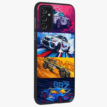 JDM Sports Car Glass Case upright view showcasing dynamic sports car artwork with bold racing theme.