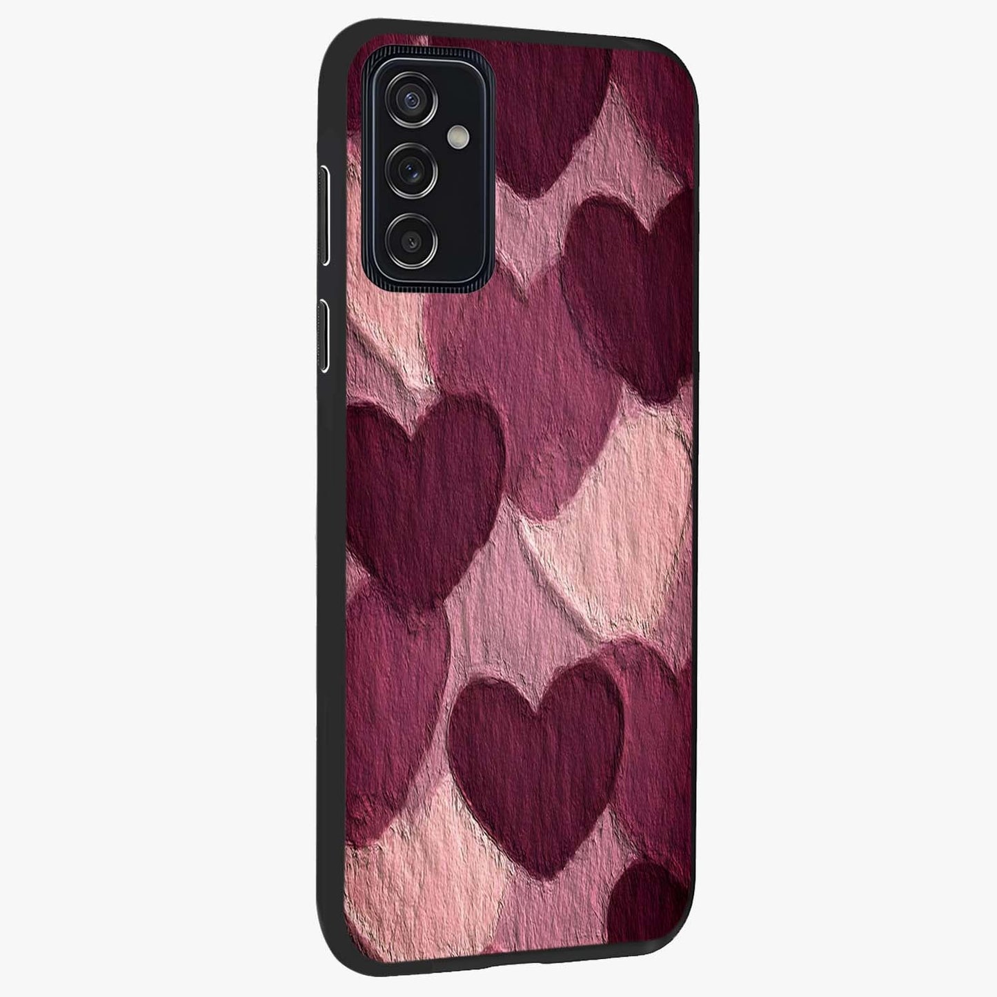 Layered Paper Hearts Glass Case upright view showcasing decorative layered heart artwork with sweet love theme.