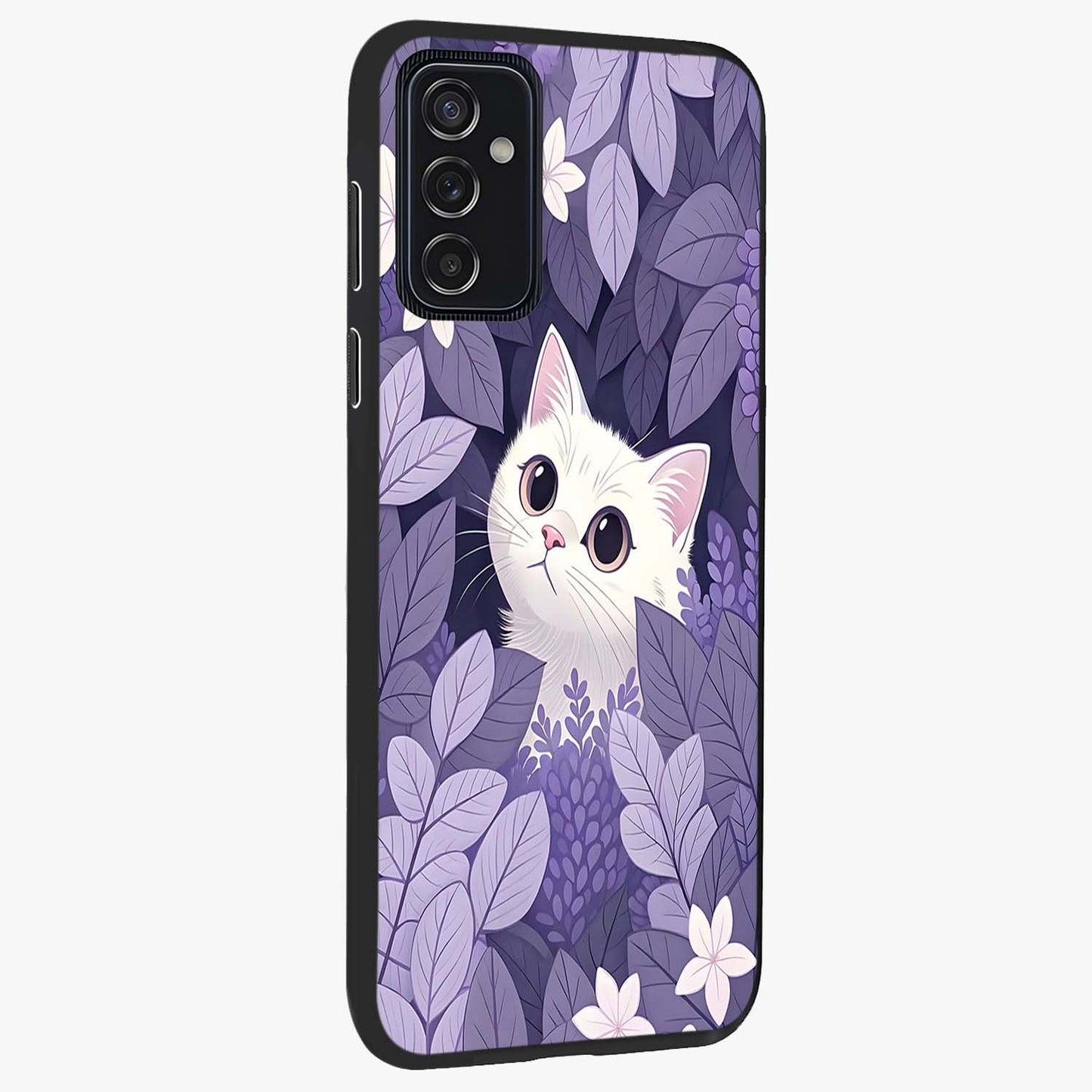 Lilac Hide Peek Cat Glass Case upright view showcasing charming cat artwork with adorable peek theme.