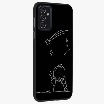 Line Art Girl With Shooting Stars Glass Case upright view showcasing delicate shooting stars artwork with minimal artistic theme.