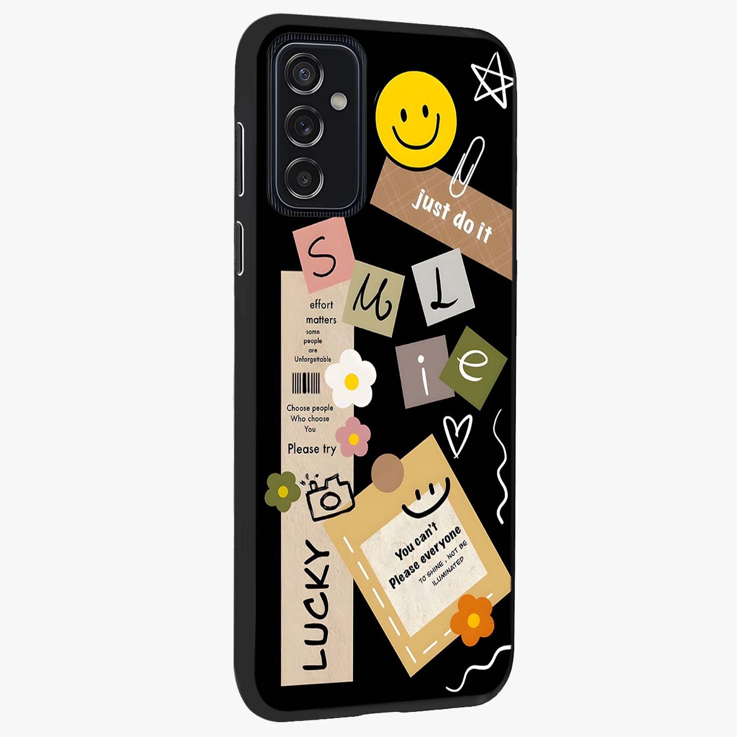 Lucky Aesthetic Collage Glass Case upright view showcasing vibrant collage artwork with youthful aesthetic theme.
