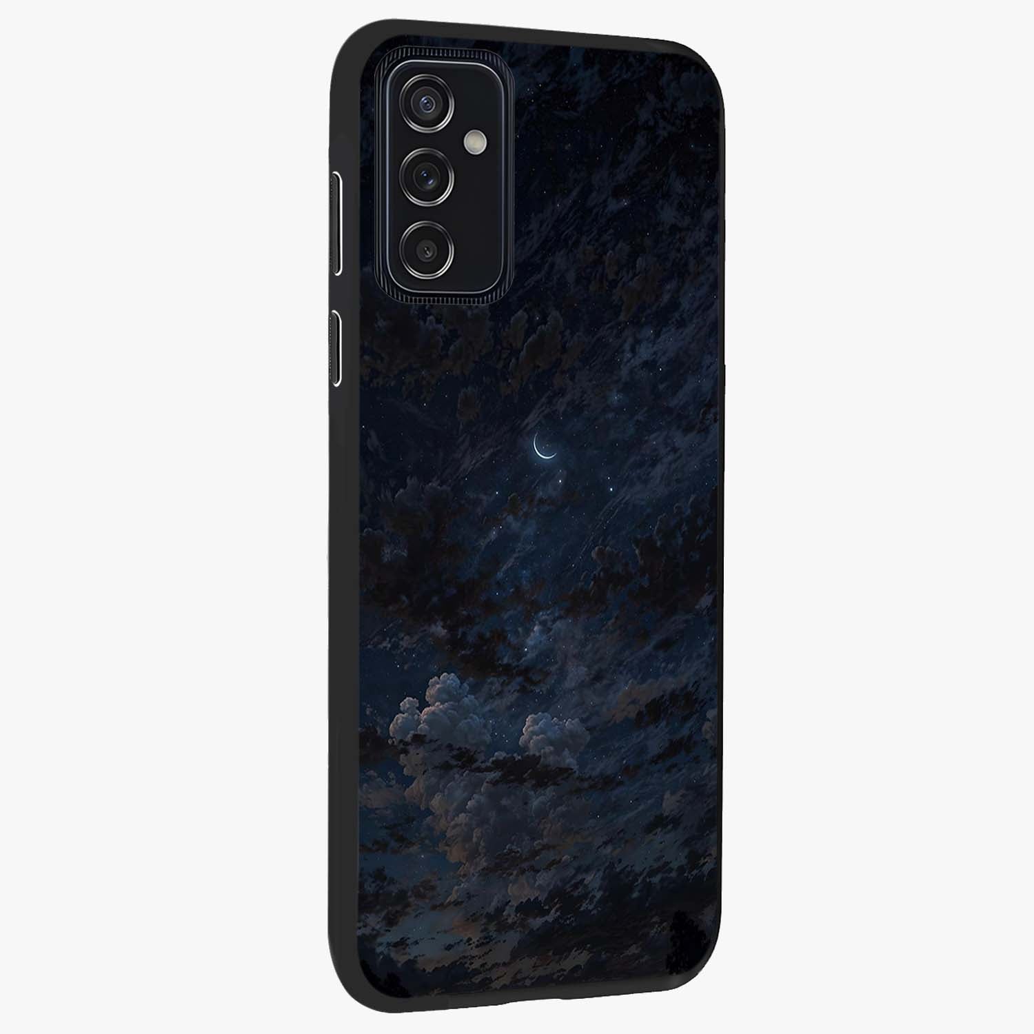 Lunar Veil Silence Glass Case upright view showcasing calm moon themed artwork with serene night atmosphere.