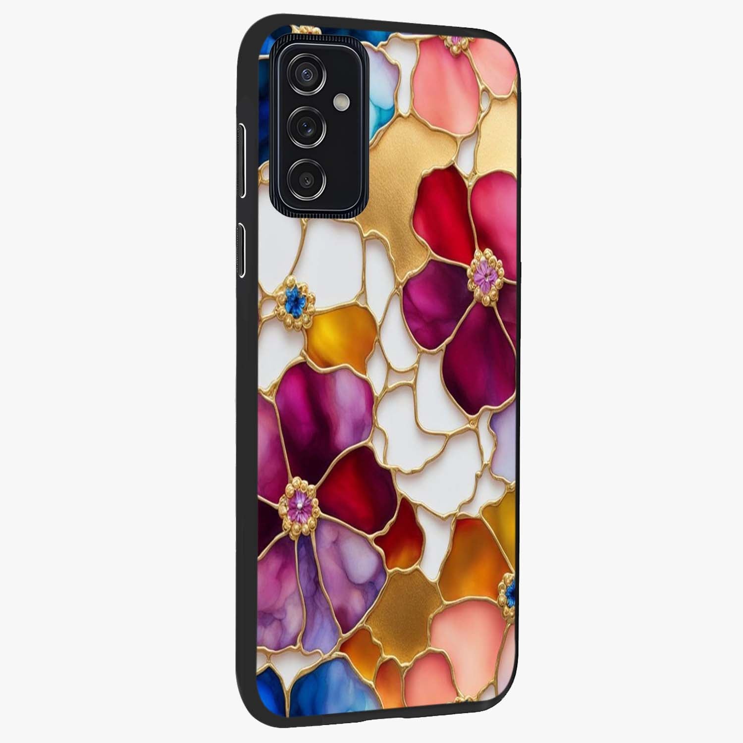 Marble Flower Pattern Glass Case upright view showcasing decorative marble flower artwork with refined style.