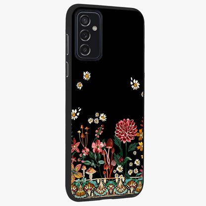 Midnight Bloom Pattern Glass Case upright view showcasing decorative floral artwork with deep night themed palette.